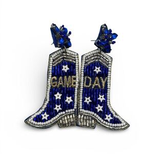 Blue Beaded Cowboy Boots Game Day Earrings